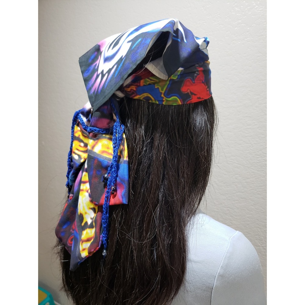 Handmade Grateful Dead Bandana Headscarf Beaded Boho Scarf Coquette Skull Bears